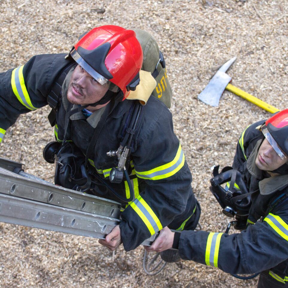 Portrait of a fireman top view from stage